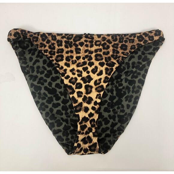Good American Basic Reversible Bikini Bottoms Sz 3 Large Tan Sage Leopard NWT - Picture 1 of 8